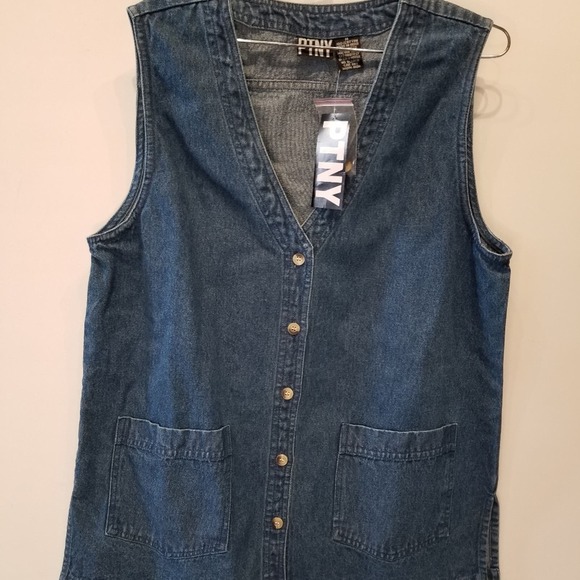 Vintage 90's New Denim Vest Women's Long Jean Vest Western Blue Pockets Size M - Picture 2 of 12